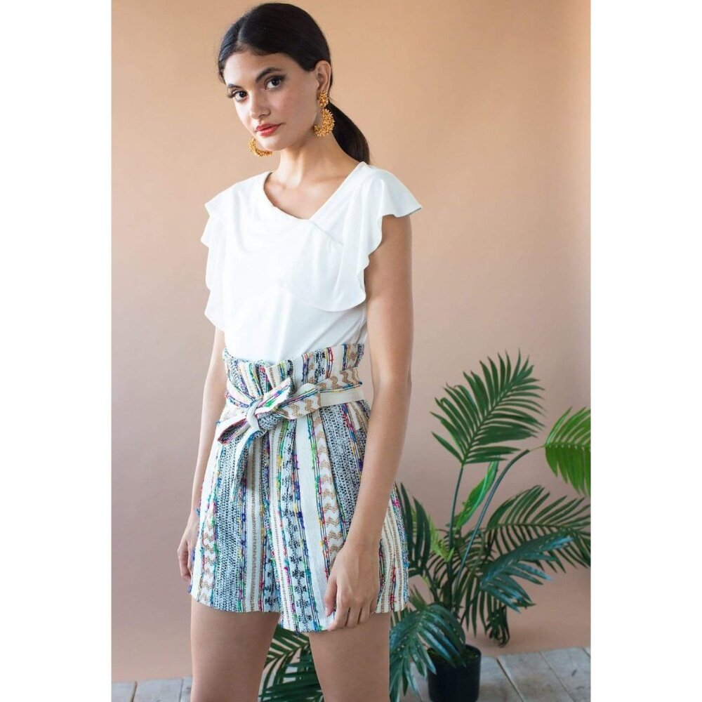 Anthropologie Eva Franco Paper Bag Waist Shorts With Pockets  Fez Morocco Stripe